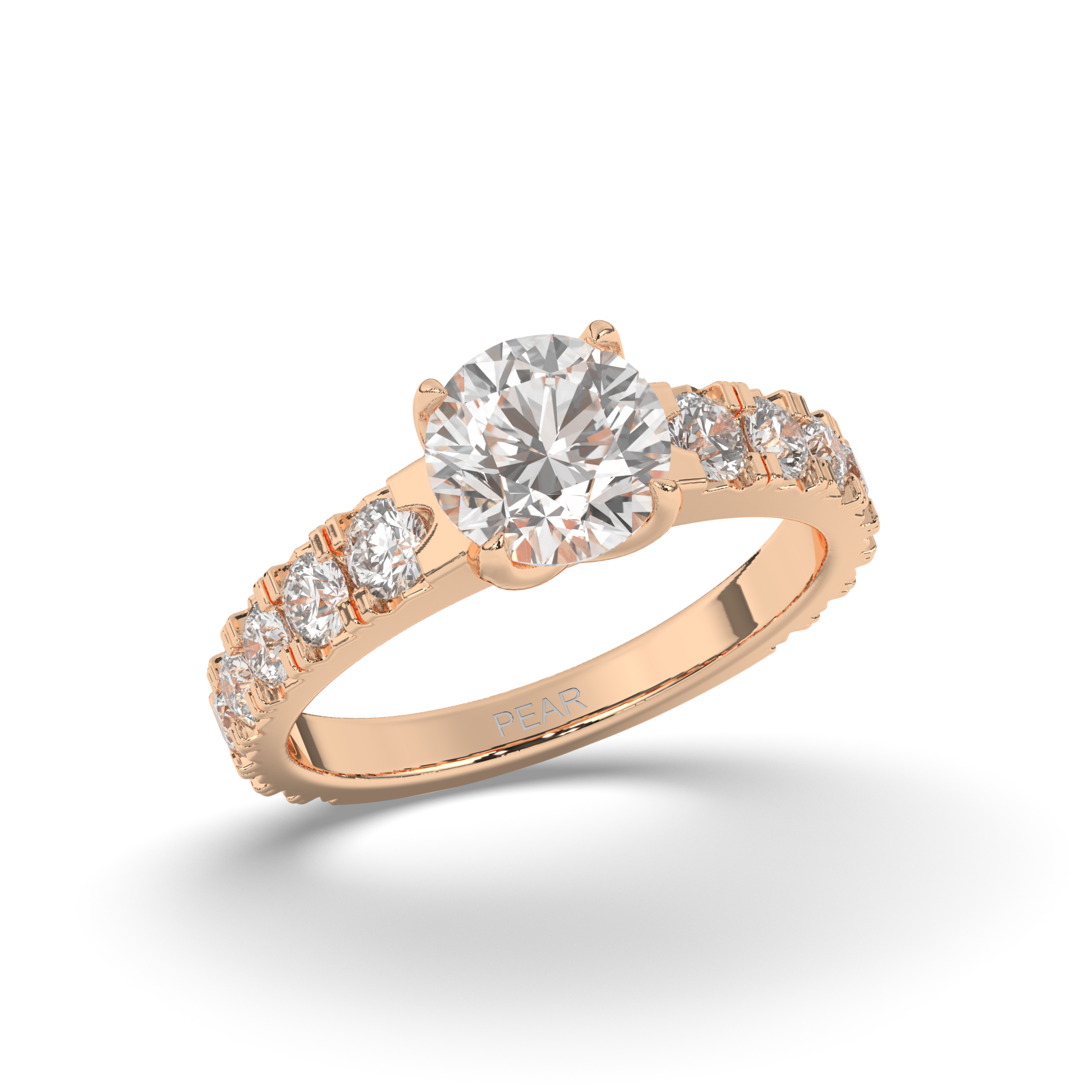 Lab-Grown Diamonds Classic Round Solitaire with Side Stones Ring - Pear Jewels